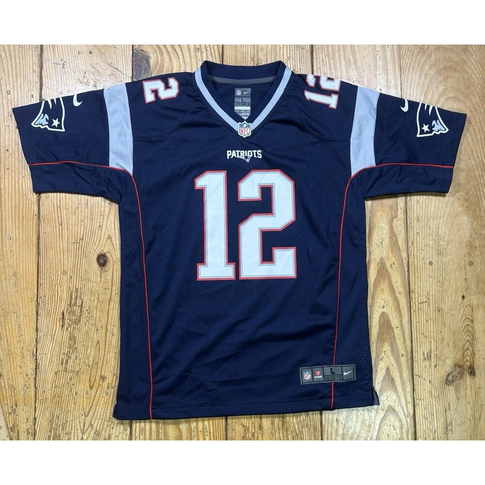 Nike On Field New England Patriots #12 Tom Brady Youth Navy Blue Jersey Sz Large